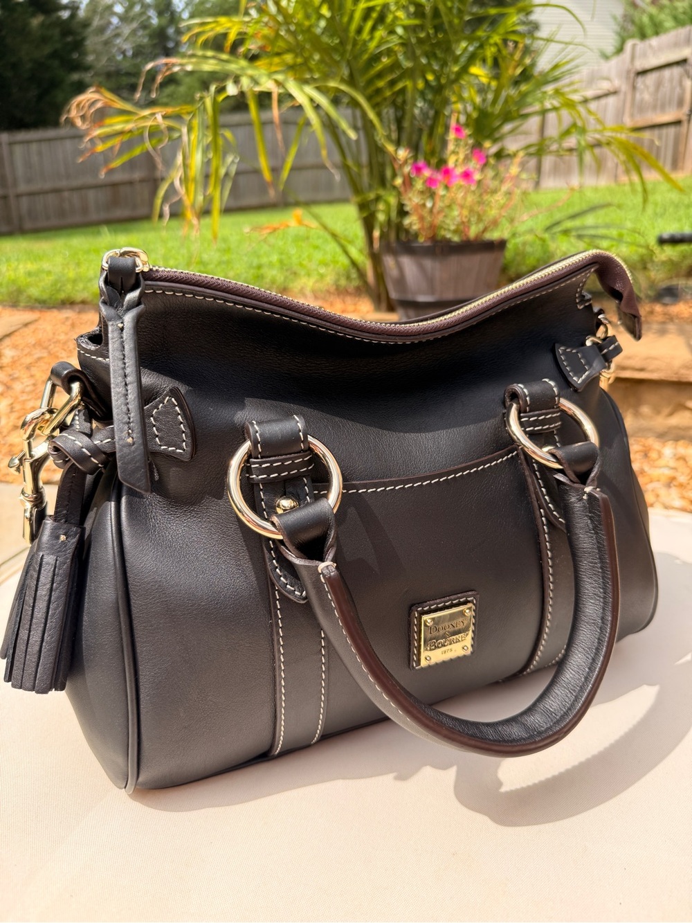 Dooney & Bourke Black Leather Satchel with Gold Hardware
